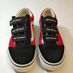 Vans Old Skool V Logo Pop With Hook And Loop Strapes Women's Size 6 Red/Black